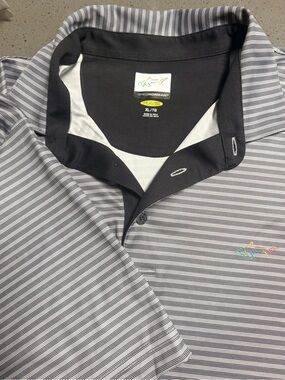 Greg Norman Collection Gray & Black Striped Performance Polo
